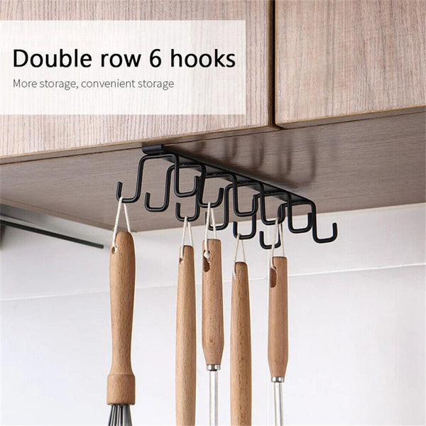 Double Hook Under Shelf Kitchen Cabinet Hanger Organiser Mug Cup Rack Holder