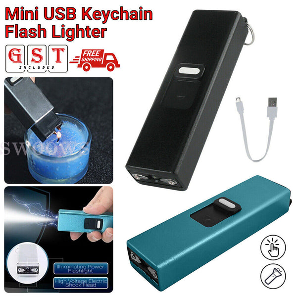 Mini USB Keychain Stun Tool Rechargeable LED Flashlight Self Protect Arc Tool