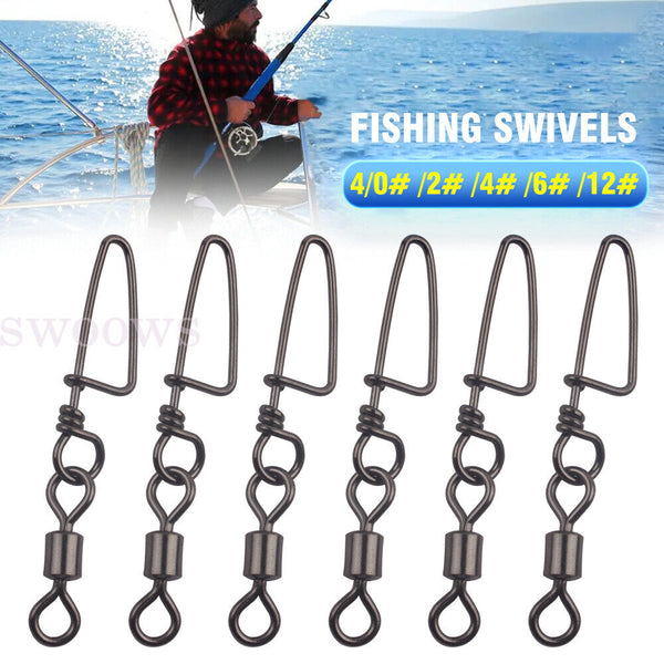 30Pack Ball-Bearing Fishing Swivels Snap Coastlock Fishing Line Connector Black