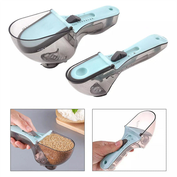 2pcs Baking Adjustable Plastic Scale Gauge Scoop Kitchen Measuring Spoons