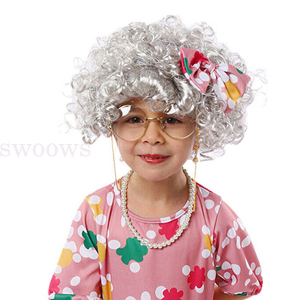 Old Lady Costume for Kids 100th Day of Schoolkids Old Lady Costume 4 Pcs Costume