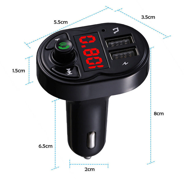 Bluetooth 5.0 FM Transmitter Car Kit Radio Adapter MP3 Player Dual USB Charger