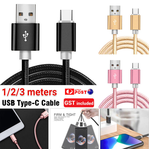 USB Type C Data Charger Cable Cord For Samsung Xiaomi Huawei Oppo 1M 2M Braided