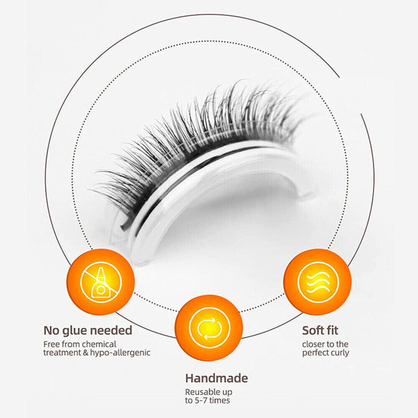 2PCS Eyelashes Self-Adhesive Natural Multiple Reversible Glue Free Reusable Box