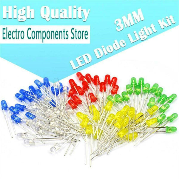 300Pcs 3V 3mm 5mm Light Emitting Diode LED Lamp Assorted Kit Red White Green AU