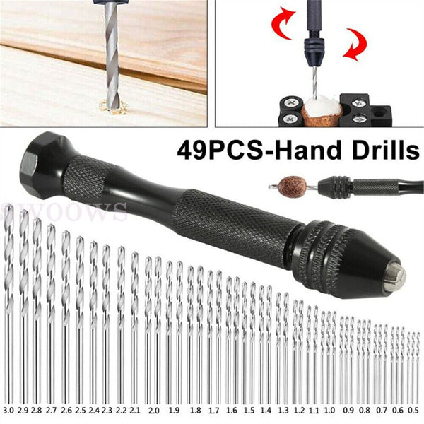 21/59x Mini hand drill Vise Hand Bits Twist Woodworking Set Precision Pin DIY