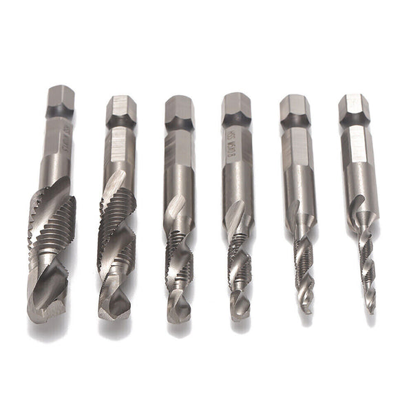 6X HSS Hex Shank Tap Drill Bits Metric Thread Screw Compound Tapping Set Tool