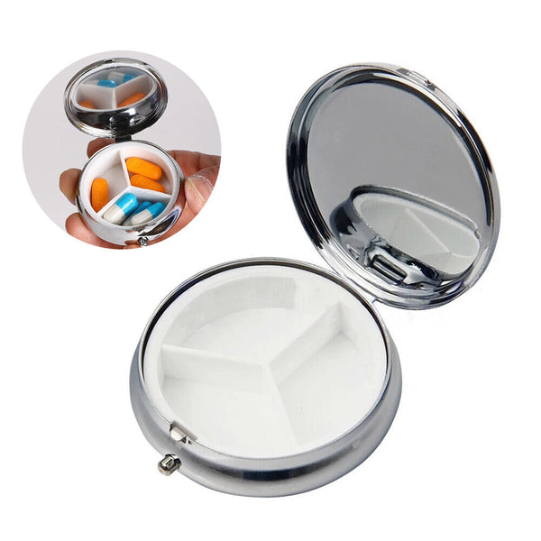 NEW Pill Container Pill Box Tablet Holder Medicine Metal Case Round