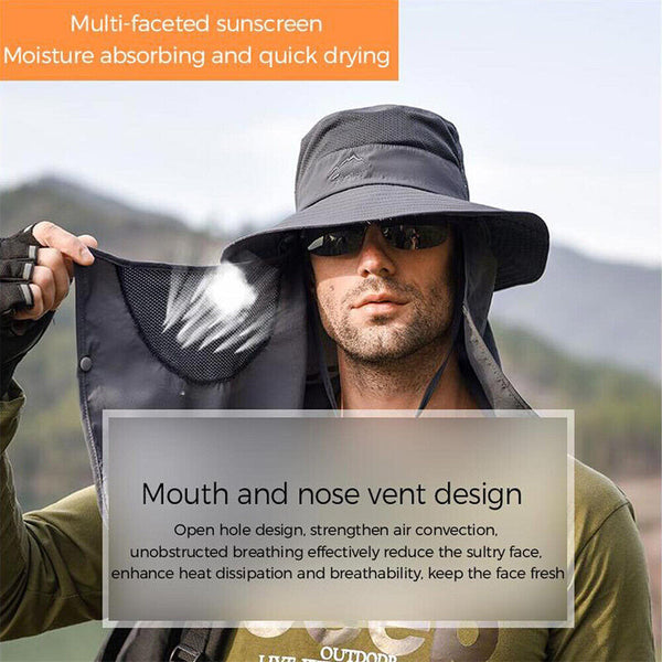 Mens Neck Flap Hat Wide Brim Cap Face Unisex Hiking Fishing UV Sun Protection AU