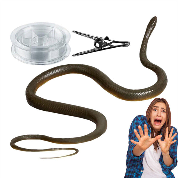 Fake Realistic Snake Lifelike Scary Rubber Toy Prank Party Joke with String Clip