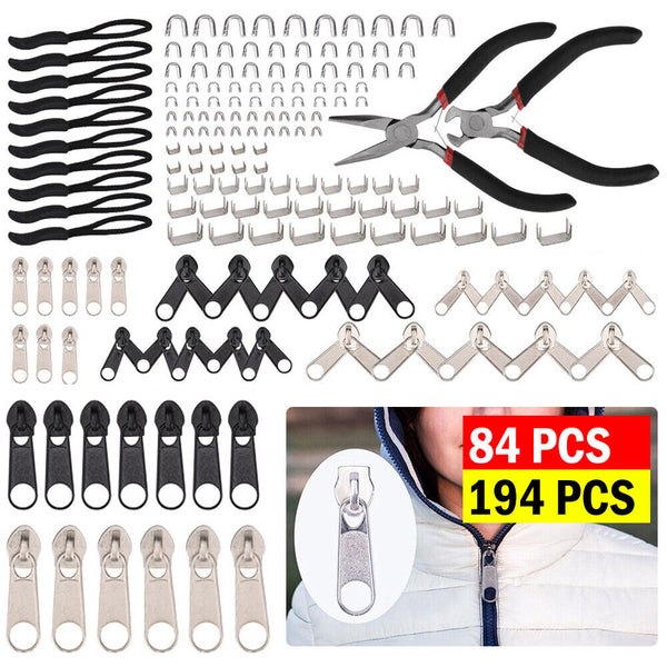 84/194PCS Zipper Replacement Head Zipper Repair Kit  Fix Zip Slider AU