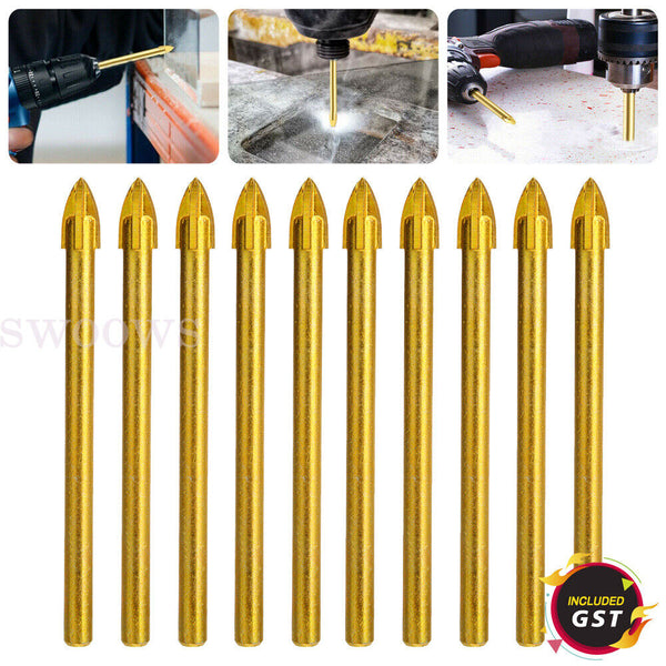 Up to 50PCS 6mm Titanium Ceramic Tile Glass Drill Bit Cross Spear Head