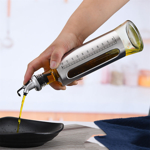 Glass Oil Dispenser Spout Olive Vinegar Pourer Stainless Steel Kitchen Bottle AU