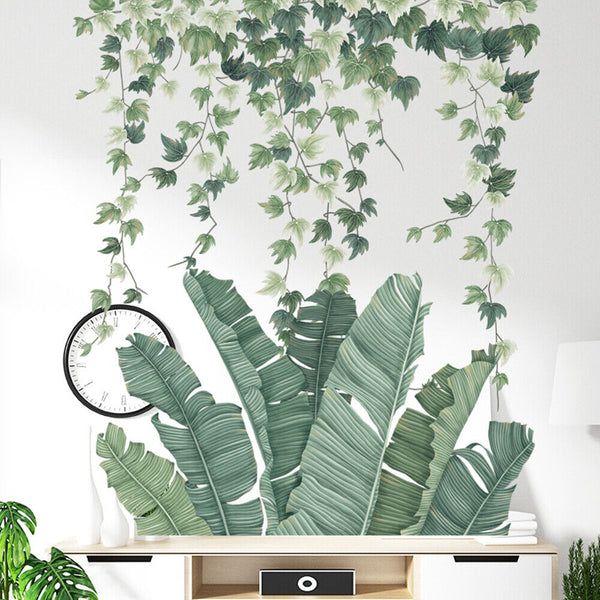 Tropical Green Foliage Leaves Plant Wall Stickers Vinyl Nursery Decor Art Mural