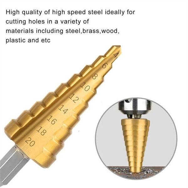 3pcs Large HSS Steel Step Cone Drill Titanium Bit Set Hole Cutter 4-12/20/32mm