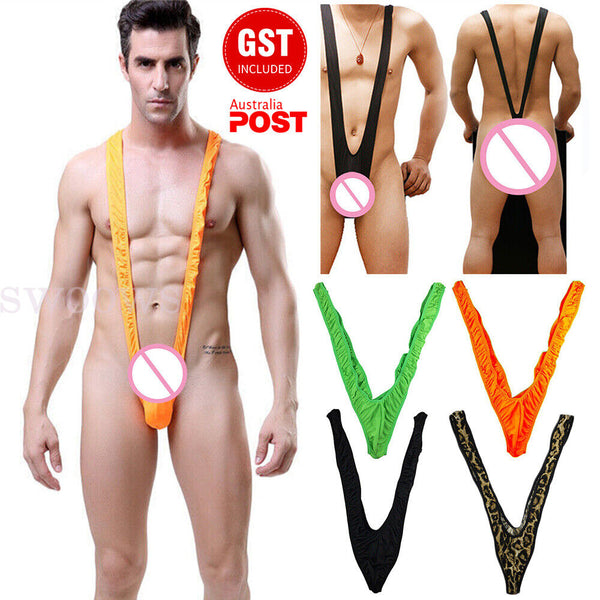 Leopard Skin Mesh Man Sexy Borat Mankini Thong Bodysuit Costume Swimsuit