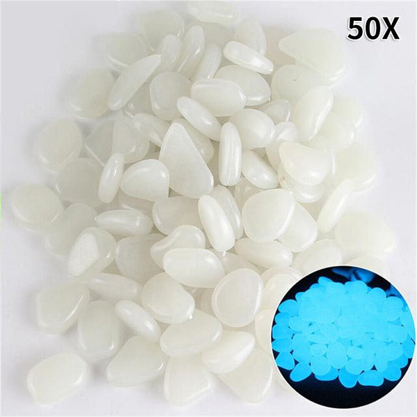 100X White Glow in the Dark Pebbles Stone Rock Fish Tank Stones Garden Road Deco