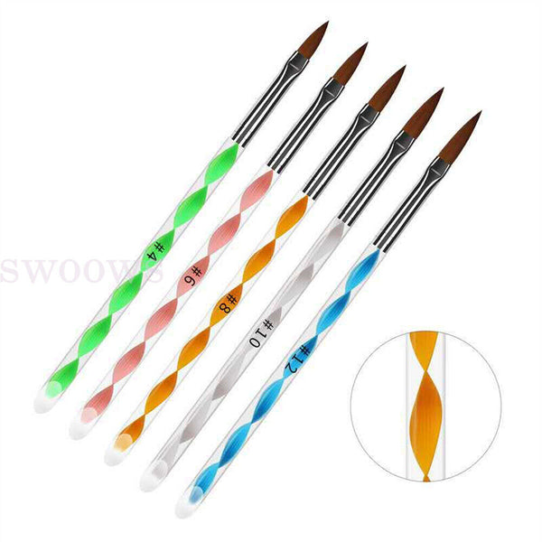 5pcs x New Sable Nail Art Acrylic Brushes in Sizes 4 6 8 10 12 Gel Drawing