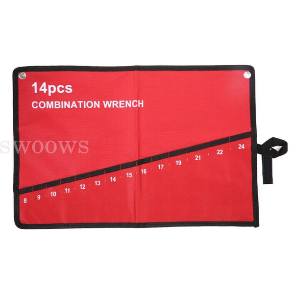 14-25 Pocket Red Canvas Spanner Wrench Storage Bag Tool Roll Up Organizer Pouch