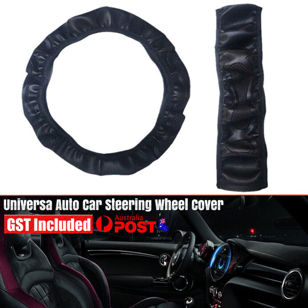 Universal_Auto Car Steering Wheel Cover Leather Breathable Anti-slip Black NEW