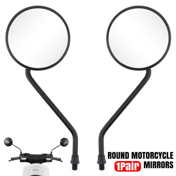 Pair round black motorcycle mirrors M10 10mm Thread Rear Side View Mirror