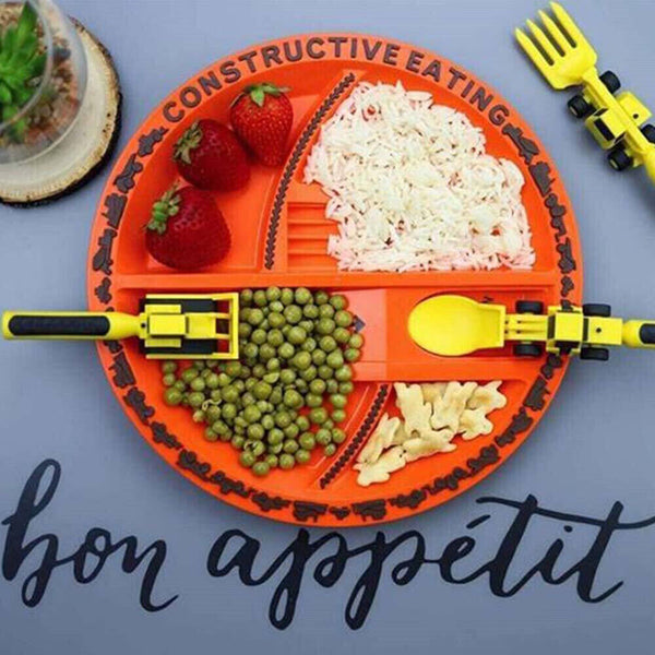 Constructive Eating - Construction Themed Set - Plate, Heavy Equipment Utensils