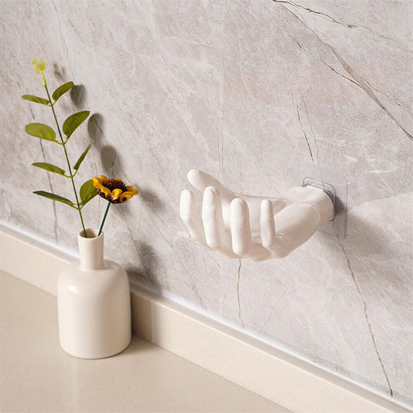 1/2x Resin Wall Mounted Soap Holder Rack Adhesive Hand Shape Storage Holder