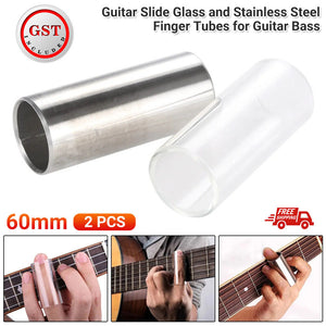 UP 4Pcs Guitar Slide Glass and Stainless Steel Finger Tubes for Guitar Bass 60mm