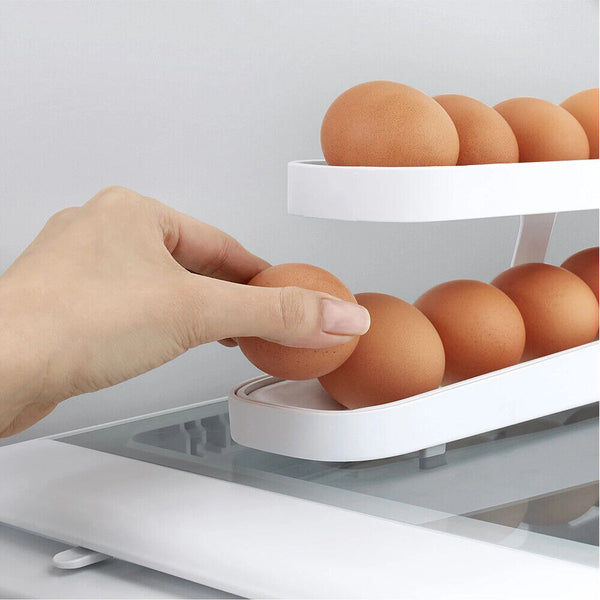 2 Tier Storage Rack Rolldown Refrigerator Egg Dispenser Auto Rolling Egg Holder