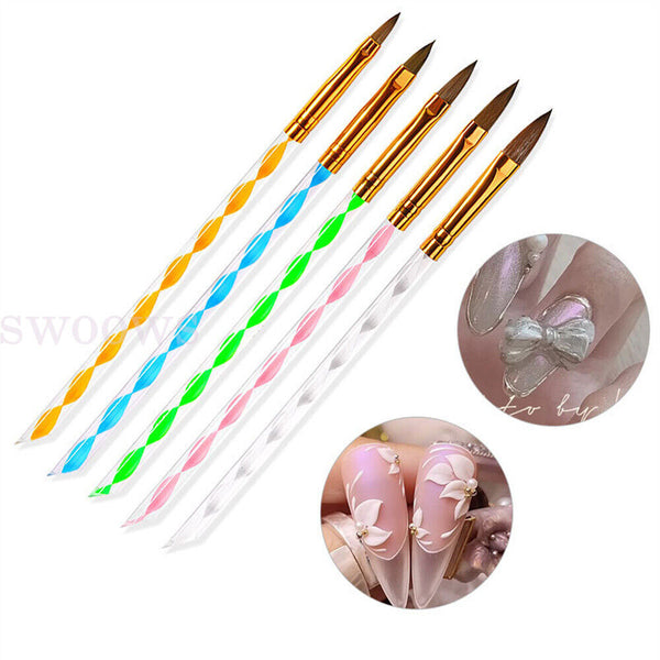 5pcs x New Sable Nail Art Acrylic Brushes in Sizes 4 6 8 10 12 Gel Drawing