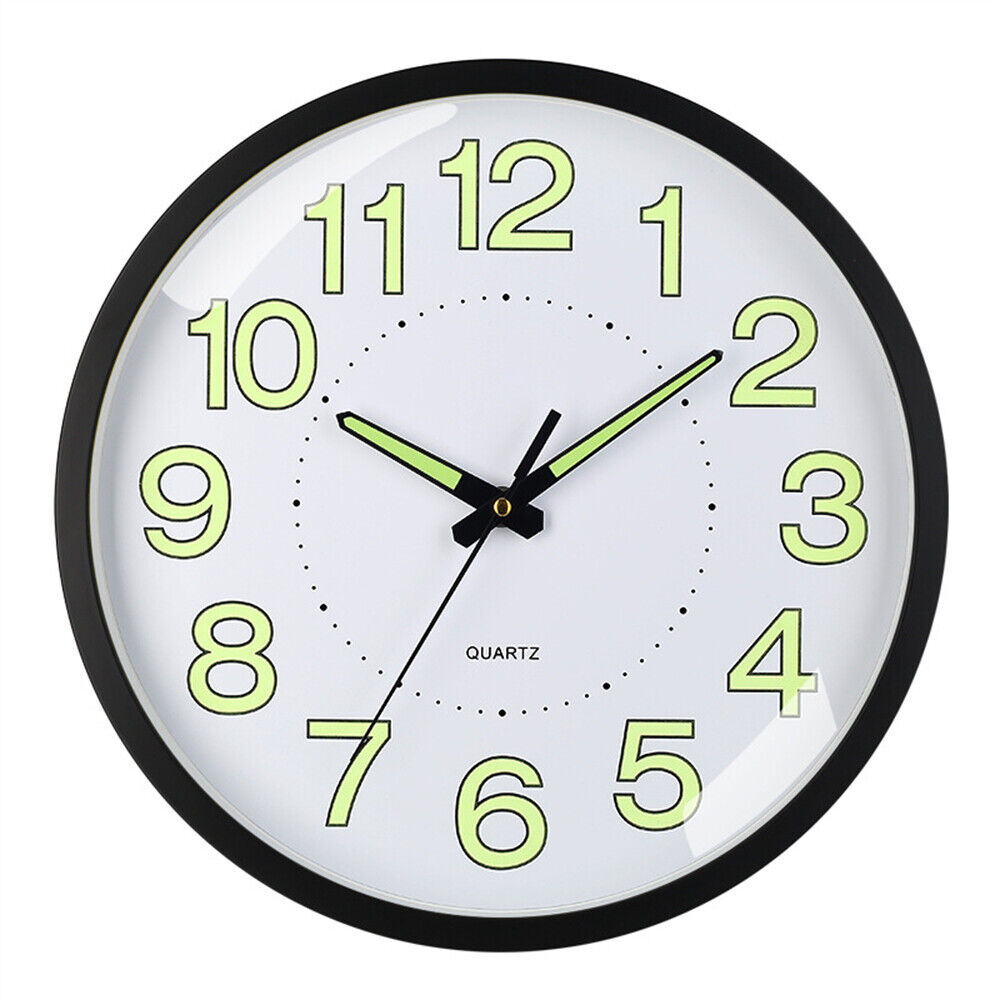 12'' Luminous Wall Clock Glow In The Dark Silent Quartz Indoor Home Modern Clock