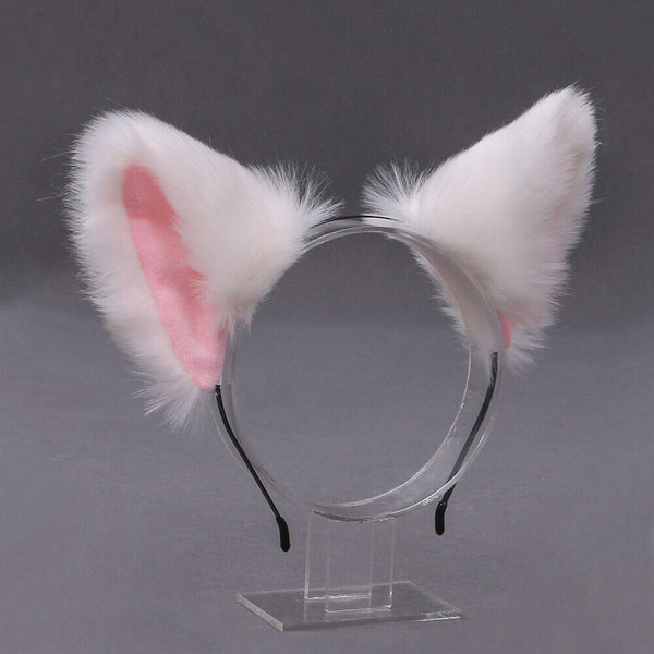 1/2xWomen Girls Fluffy Fur Cat Kitty fox animal Costume Ears Party Hair Clips On