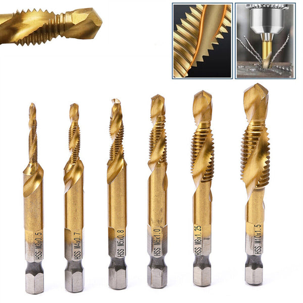 6/12x HSS Hex Shank Tap Drill Bits Metric Thread Screw Compound Tapping Set Tool