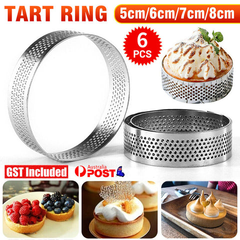 6pcs Tart For Baking Stainless Steel Perforated Home Cake Ring Mold Kitchen