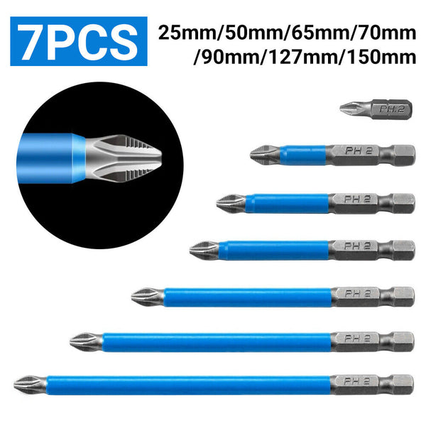 6/7 Pcs Magnetic Anti-Slip Drill Bit PH2 Cross Bits Set Screwdriver 25mm-150mm