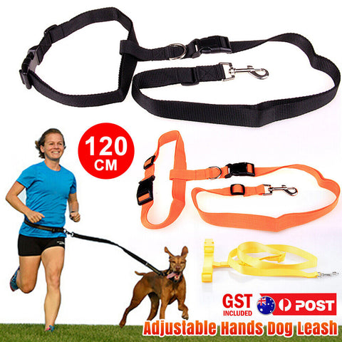 1/2x Adjustable Hands Free Leash Dog Lead W/ Waist Belt Jogging Walking Running