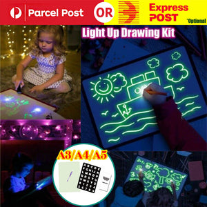 A3 A4 A5 Drawing Board Light Up Draw Sketchpad Board Kids Developing Toys + Pen