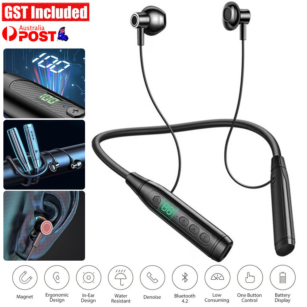 Waterproof Wireless Bluetooth Earphones Neck Headphones Sport Gym Headset AU