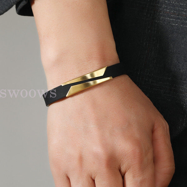 21cm Mens Leather Bracelet Bangle Bracelet Braided Wristband Buckle alloy