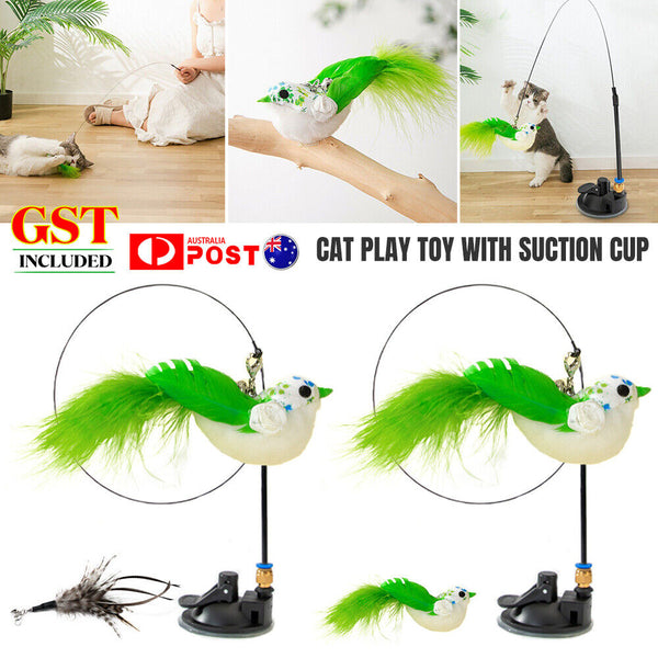 Cat Play Toy Simulation Birds Teaser Wand Interactive Stick with Suction Cup