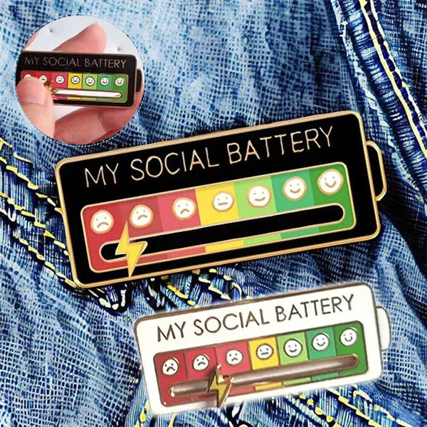 Brooch Pin My Social Battery Mood Funny Interactive Enamel Badge Lapel Pin AU