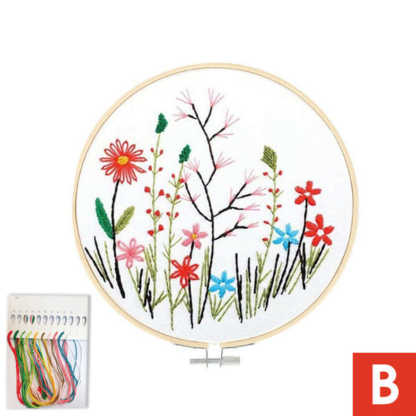 DIY Flowers Pattern Embroidery Kits Craft Beginner Needlepoint Hoop Cross Stitch