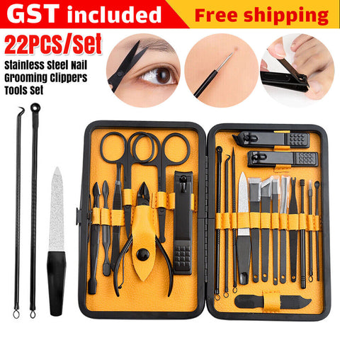 22PCS Manicure Set Pedicure Kit Set Stainless Steel Nail Grooming Clippers Tools