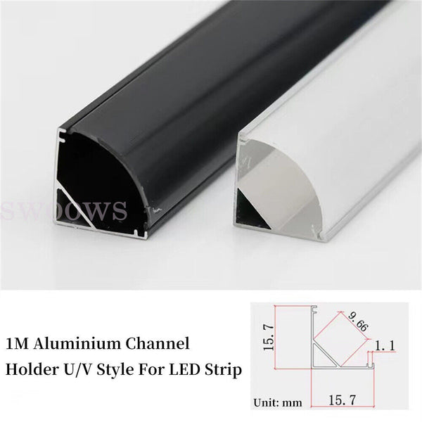 1-6Pcs 1M Aluminium Channel Holder U/V Style For LED Strip Light Bar Lamp Black