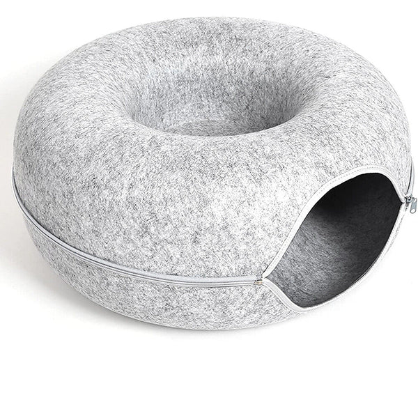 Cat Tunnel Bed Felt Pet Puppy Nest Cave House Round Donut Washable Detachable