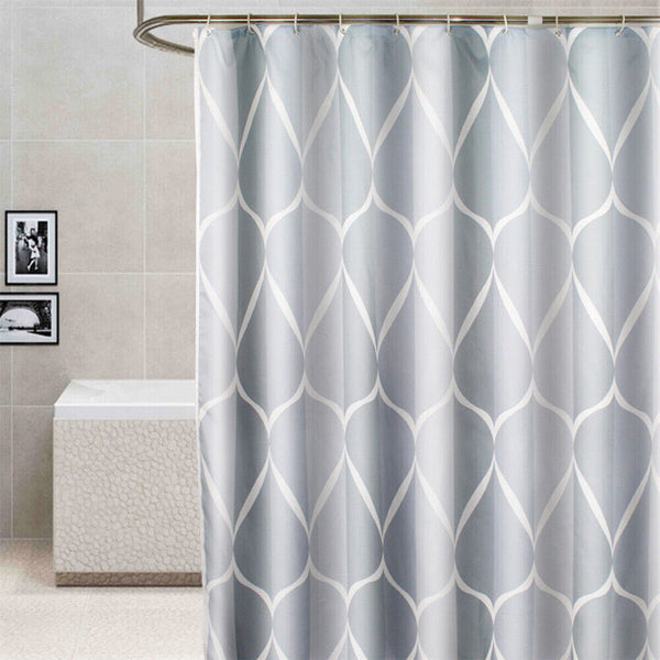 220x200cm Extra Long Fabric Shower Curtain with 12 Hooks Waterproof Weighted Hem