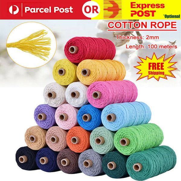 2MM 100m Hand Craft Colorful Cotton Macrame Cord Rope DIY Twisted String Rustic