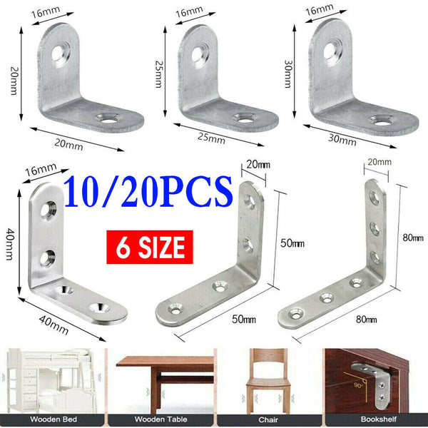 10/20PC Stainless steel Corner Brackets Angle Bracket Corner Brace Joint L Shape