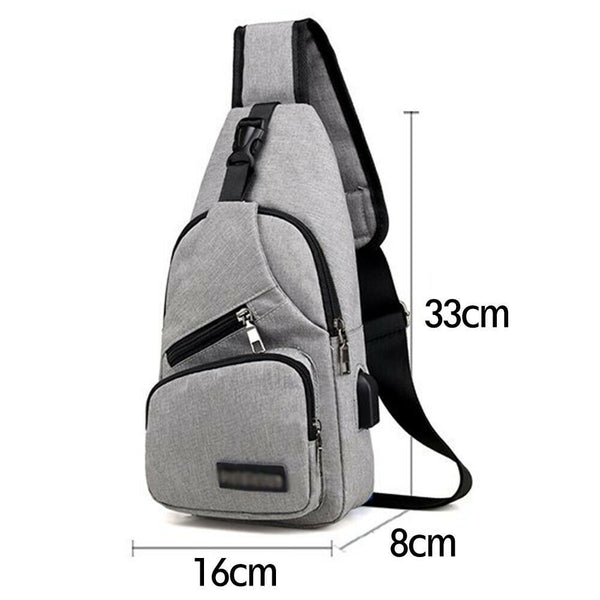 Mens Sling Chest Pack Shoulder Bag USB Charging Port Sports Crossbody Handbag