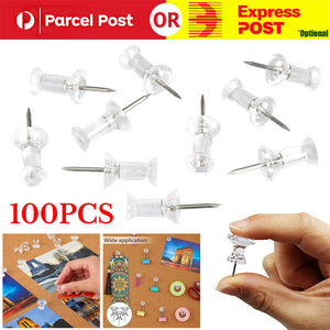 100PCS Clear Push Pins Transparent Drawing Pins Notice Board Cork Board Office